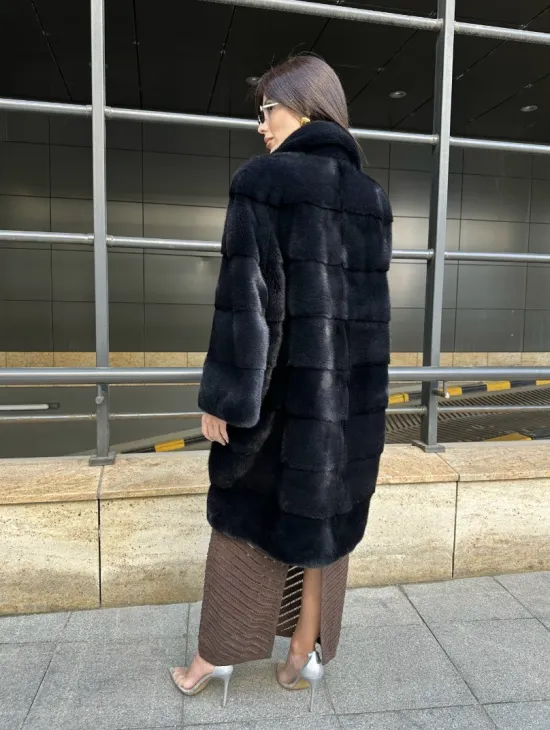 Шуба норковая английский воротник - цвет инфинити - фото 8