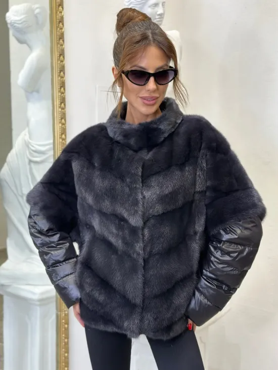 Пуховик /жилет норковый 2в1 - графит - фото 7