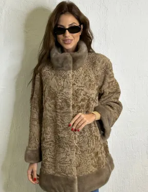 Каракульча стойка воротник отделка норка - пастель - фото 0