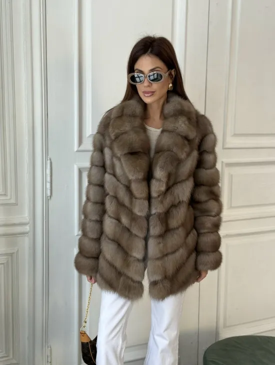 Шуба из куницы воротник английский - фото 6