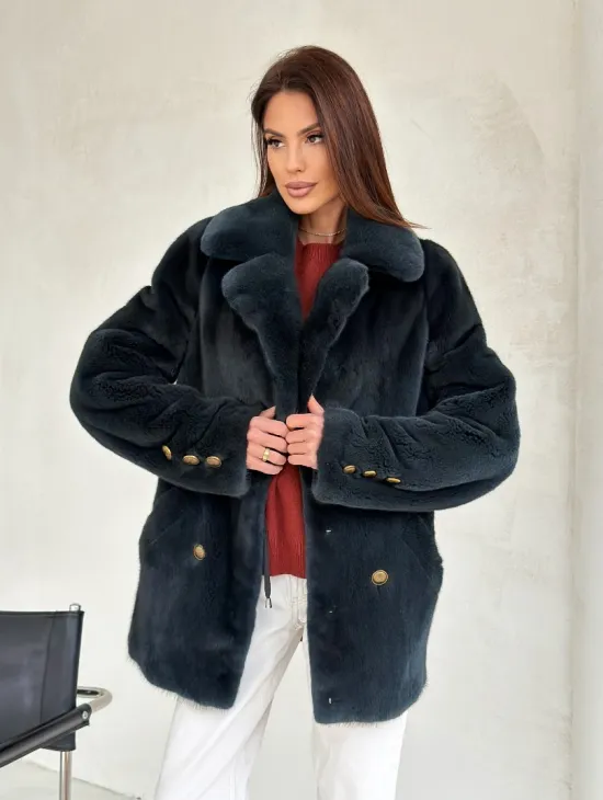 Норковый жакет английский воротник - черный изумруд - фото 8