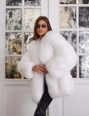 Шуба из меха лисы - цвет белый - фото 2