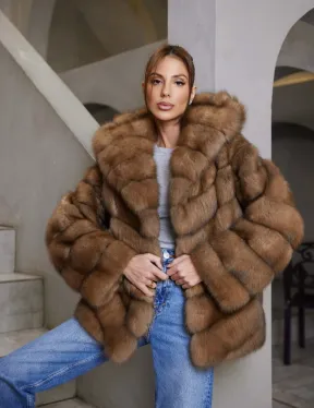 Шуба из куницы с капюшоном - фото 0