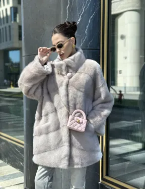 Норковая шуба в цвете нюд - фото 8