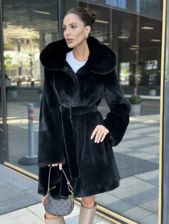 Шуба норковая с капюшоном, мех BLACKGLAMA - фото 1