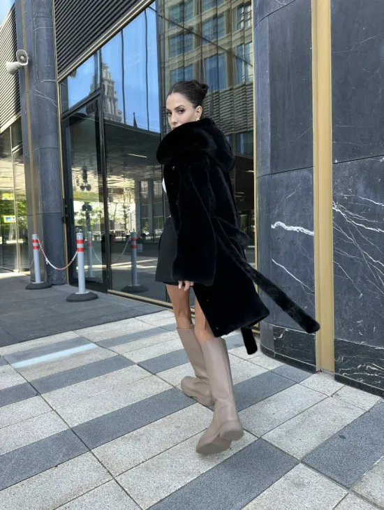 Шуба норковая с капюшоном, мех BLACKGLAMA - фото 11