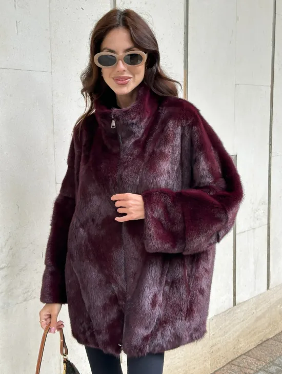 Женская норковая курточка - цвет бордо - фото 0